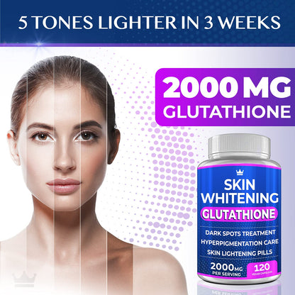 Glutathione Whitening Pills - 120 Capsules 2000mg Glutathione - Effective Skin Lightening - Maple Wellness Supplements