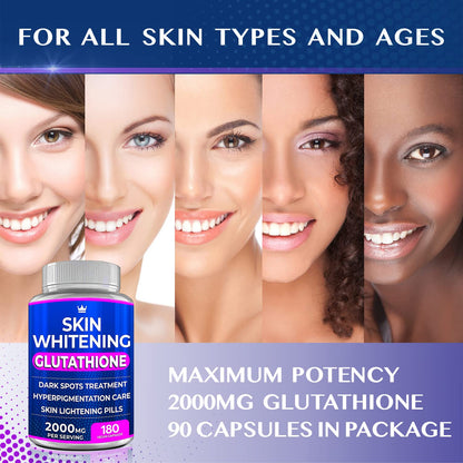 Glutathione Whitening Pills - 180 Capsules 2000mg Glutathione - Effective Skin Lightening - Maple Wellness Supplements