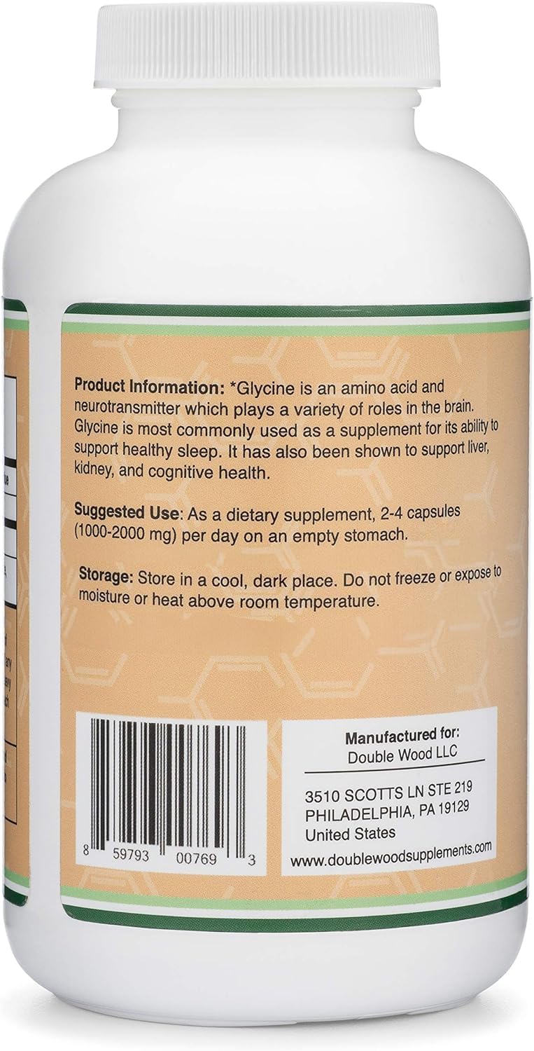 Glycine Supplement - 1,000mg Glycine Powder per Serving (300 Capsules) The Relaxing Amino Acid (Glicina) (Third Party Tested, Gluten Free, Non-GMO) by Double Wood - Maple Wellness Supplements