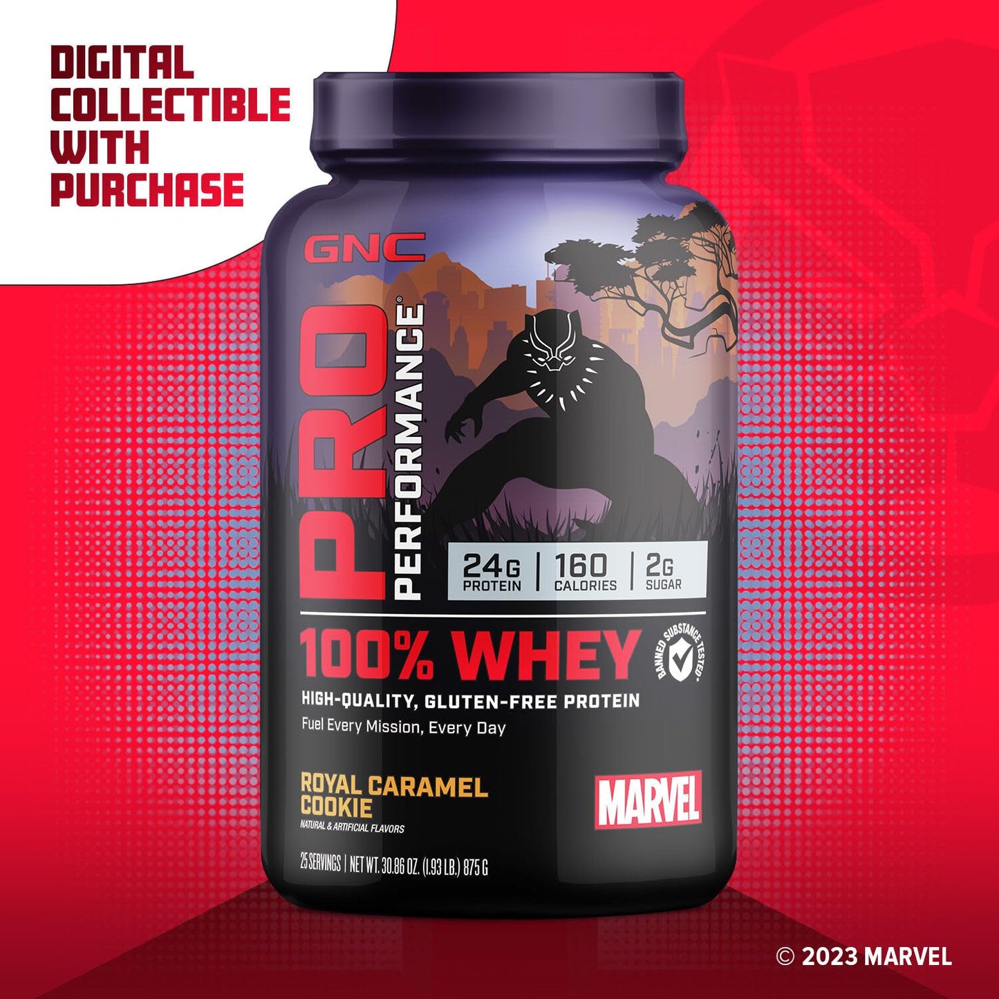 GNC Pro Performance 100% Whey - Marvel: Royal Caramel Cookie - 25 Servings - Maple Wellness Supplements