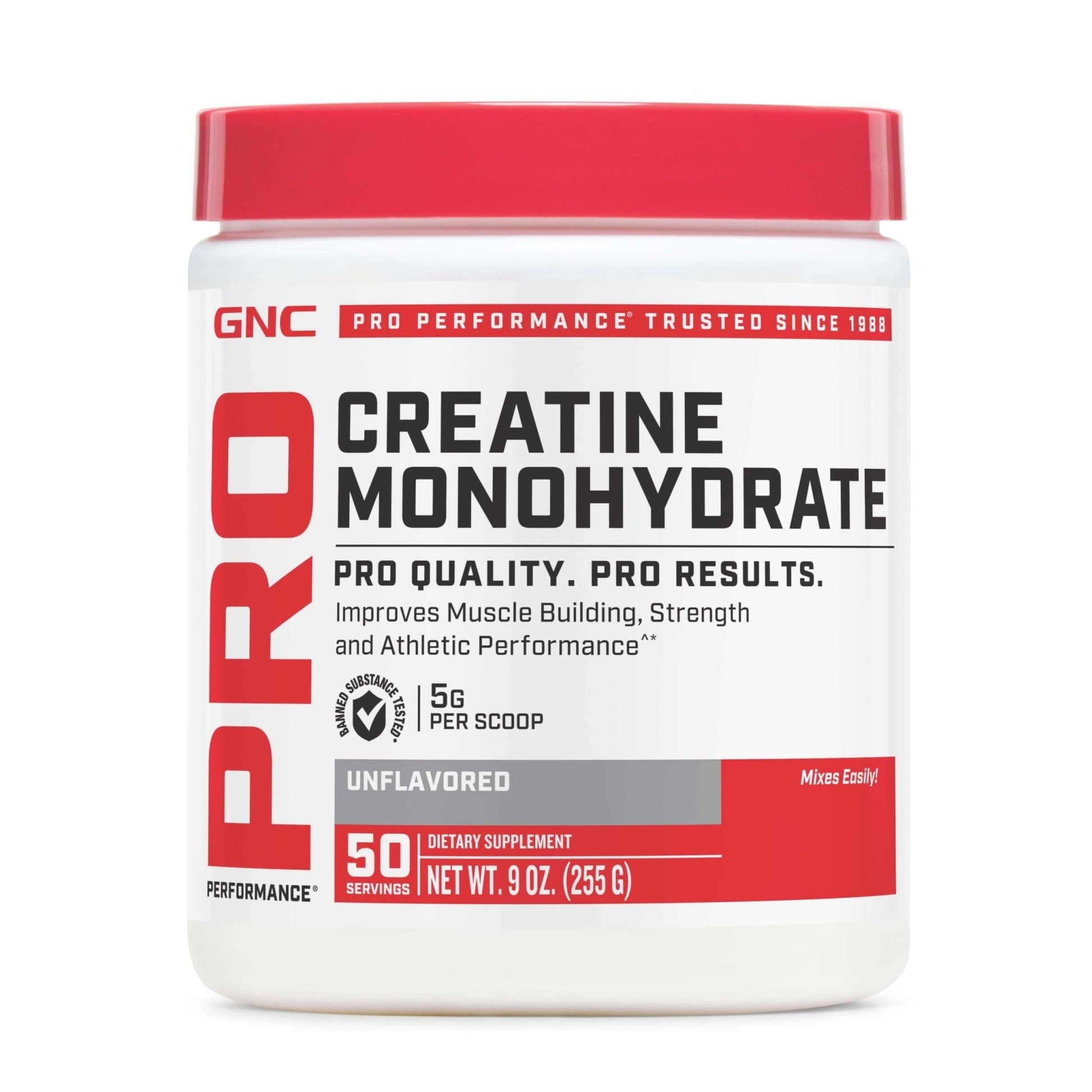 GNC Pro Performance Creatine Monohydrate Powder for Women & Men, 5g Creatine Per Serving, Muscle Building, Energy Production, Endurance, Performance, 50 Servings - Maple Wellness Supplements