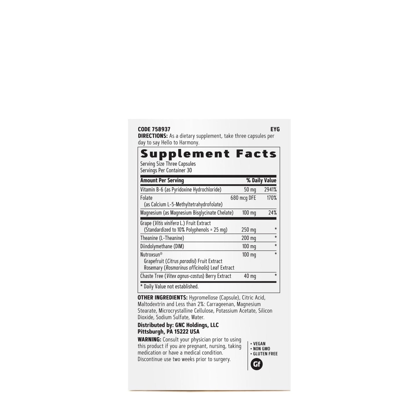 GNC Women's Hello Harmony | Clinically Proven Hormonal Support for Women | Supports Mood, Skin, and Stress Management | Vegan and Gluten Free | 90 Count - Maple Wellness Supplements