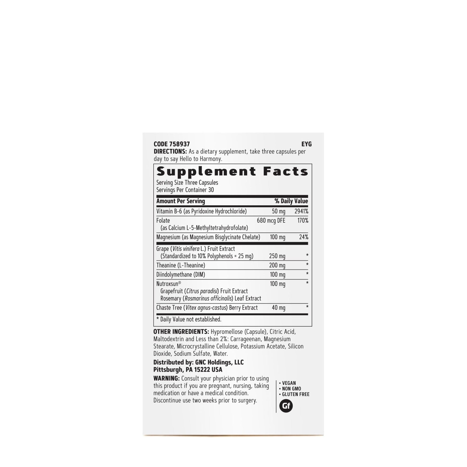 GNC Women's Hello Harmony | Clinically Proven Hormonal Support for Women | Supports Mood, Skin, and Stress Management | Vegan and Gluten Free | 90 Count - Maple Wellness Supplements