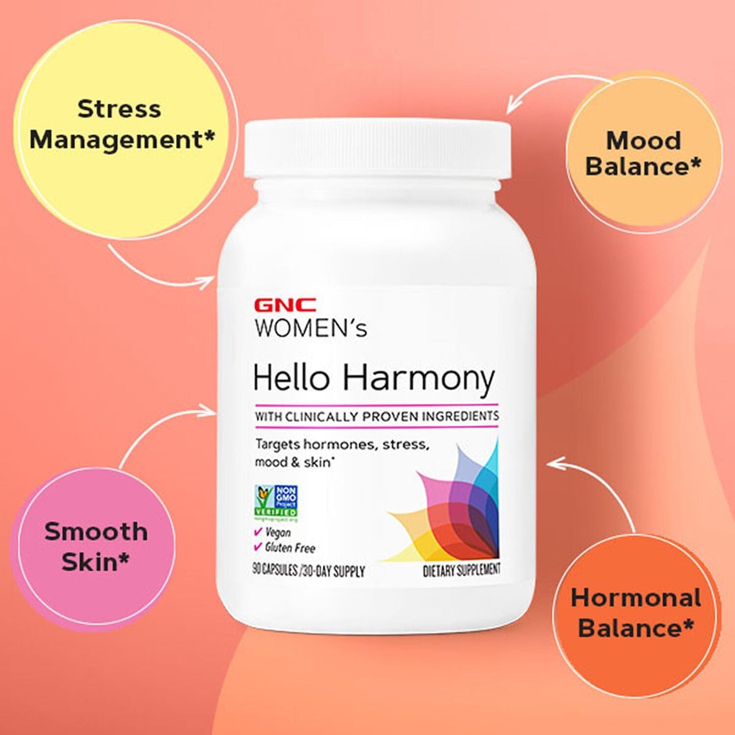 GNC Women's Hello Harmony | Clinically Proven Hormonal Support for Women | Supports Mood, Skin, and Stress Management | Vegan and Gluten Free | 90 Count - Maple Wellness Supplements