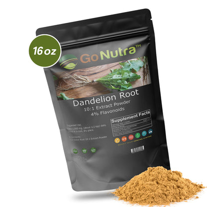 Go Nutra - Dandelion Root Powder, Potent 10:1 Dandelion Root Extract with 4% Flavonoids - Maple Wellness Supplements