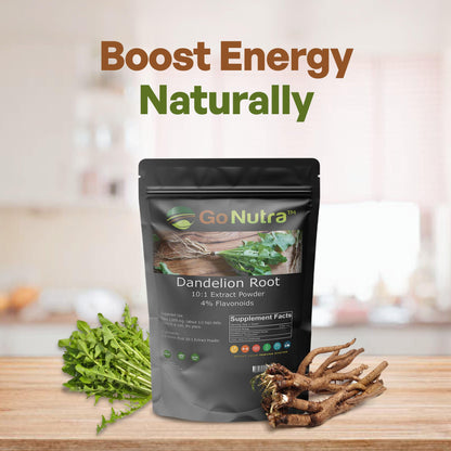 Go Nutra - Dandelion Root Powder, Potent 10:1 Dandelion Root Extract with 4% Flavonoids - Maple Wellness Supplements