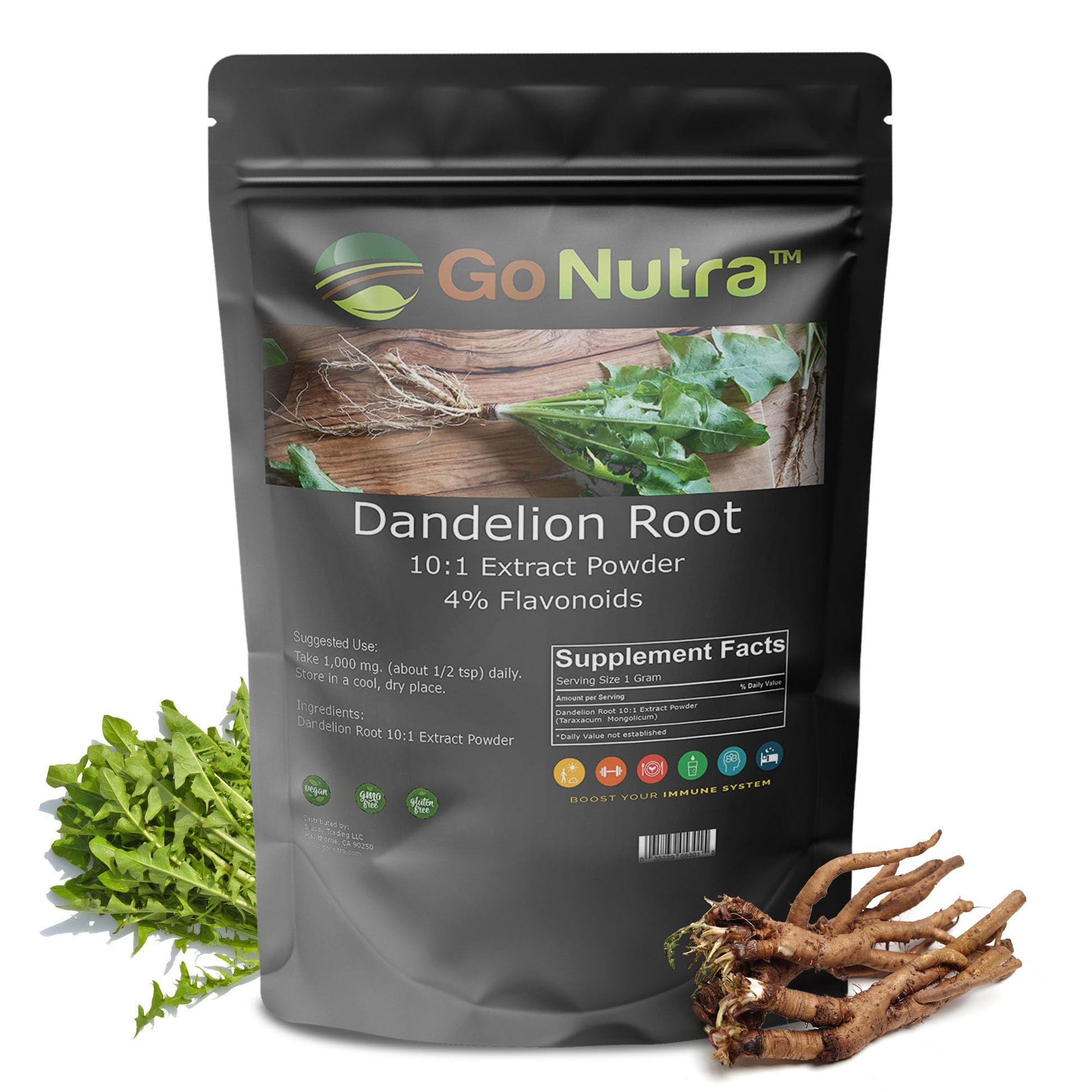 Go Nutra - Dandelion Root Powder, Potent 10:1 Dandelion Root Extract with 4% Flavonoids - Maple Wellness Supplements