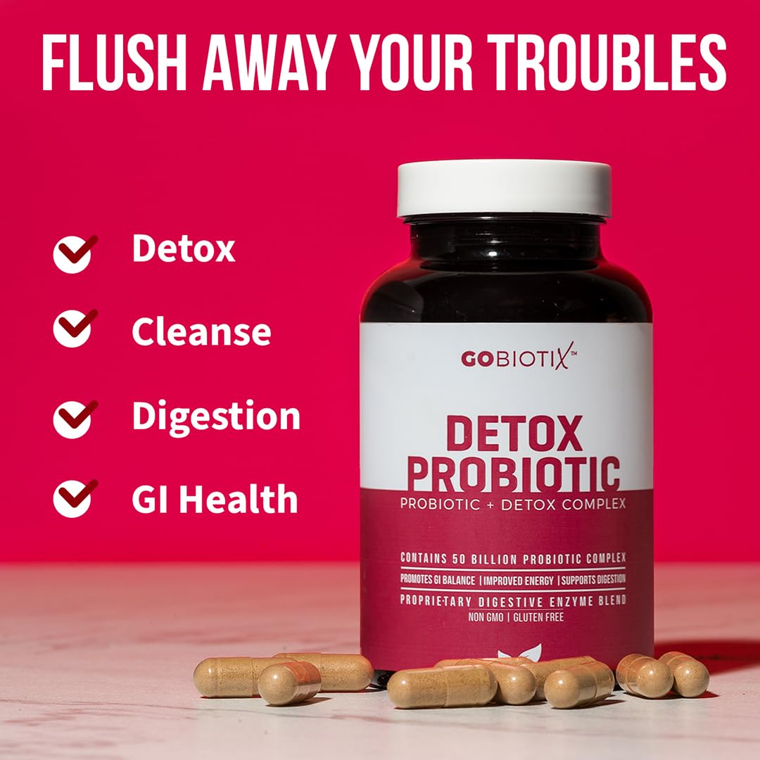 GOBIOTIX Detox Probiotic Supplement for Digestive Health - Milk Thistle, Turmeric, and Dandelion Root, Enzymes for Gut Health - Maple Wellness Supplements