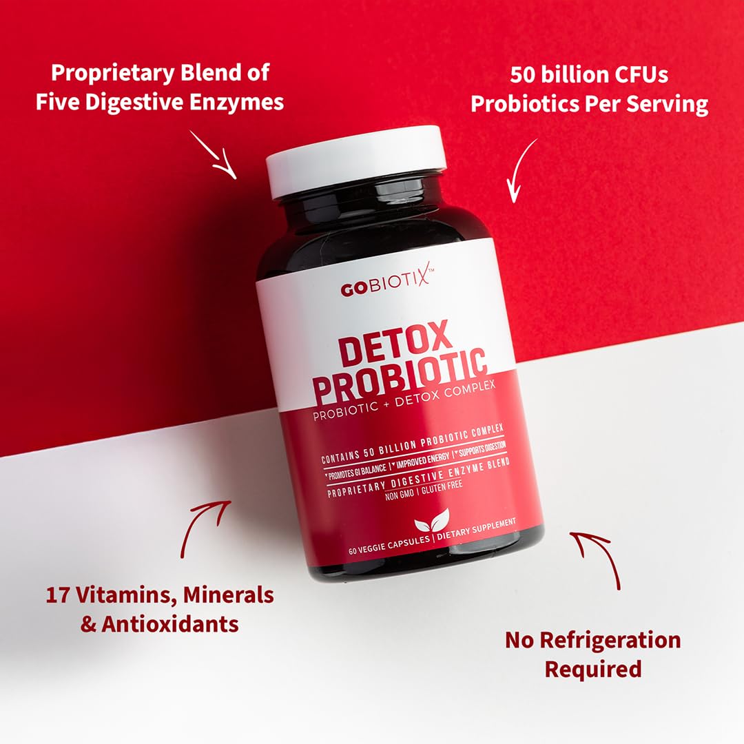 GOBIOTIX Detox Probiotic Supplement for Digestive Health - Milk Thistle, Turmeric, and Dandelion Root, Enzymes for Gut Health - Maple Wellness Supplements
