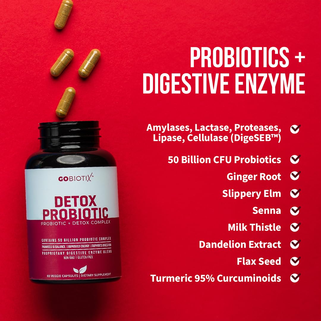 GOBIOTIX Detox Probiotic Supplement for Digestive Health - Milk Thistle, Turmeric, and Dandelion Root, Enzymes for Gut Health - Maple Wellness Supplements
