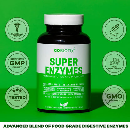 GoBiotix Digestive Enzymes Supplement with Prebiotics and Probiotics for Women and Men - Gut Health, Gluten Digestion, Lactose Absorption - Maple Wellness Supplements