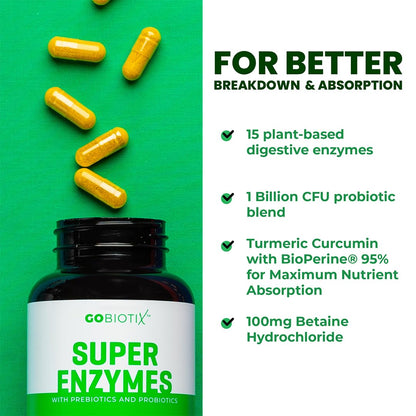 GoBiotix Digestive Enzymes Supplement with Prebiotics and Probiotics for Women and Men - Gut Health, Gluten Digestion, Lactose Absorption - Maple Wellness Supplements