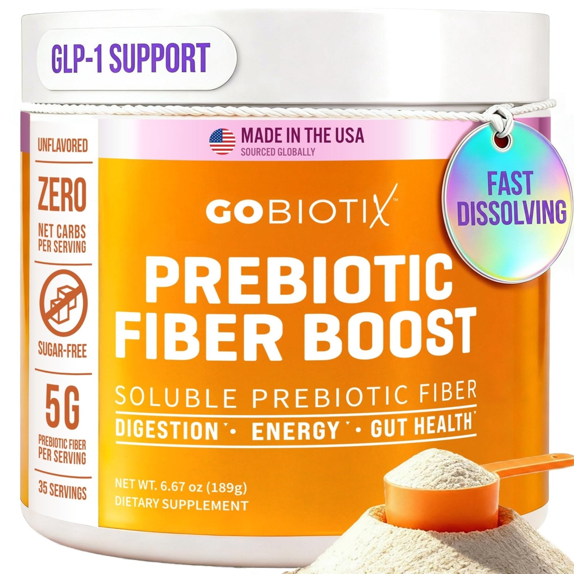 GOBIOTIX Fiber Supplement Powder with Prebiotics for Digestive Health and GLP-1 Support, Soluble Fiber for Gut Health & Debloat, Keto - Maple Wellness Supplements