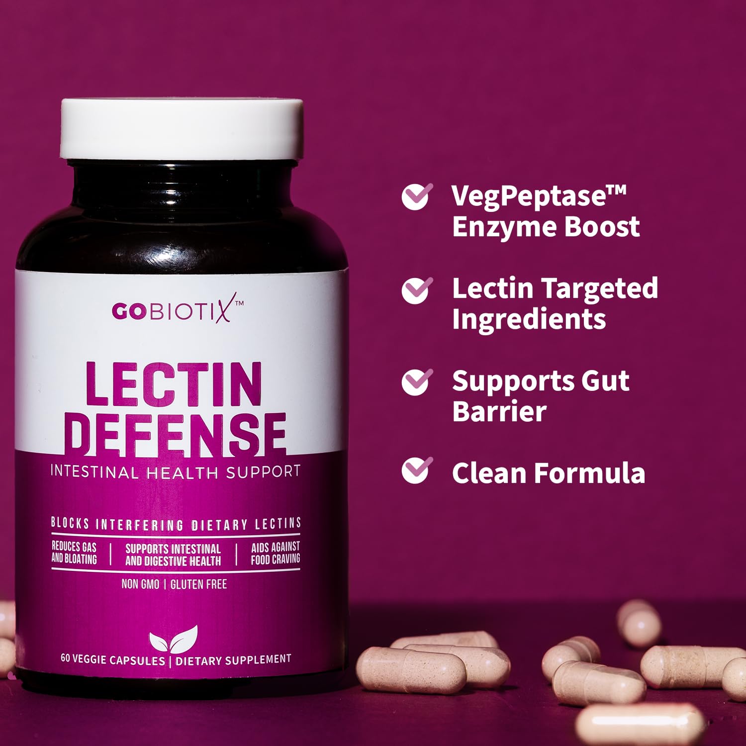 GOBIOTIX Lectin Defense - Lectin Blocker Supplement for Leaky Gut with MSM and Digestive Enzymes - Aids in Intestinal Health for Women and Men - Non-GMO - Maple Wellness Supplements