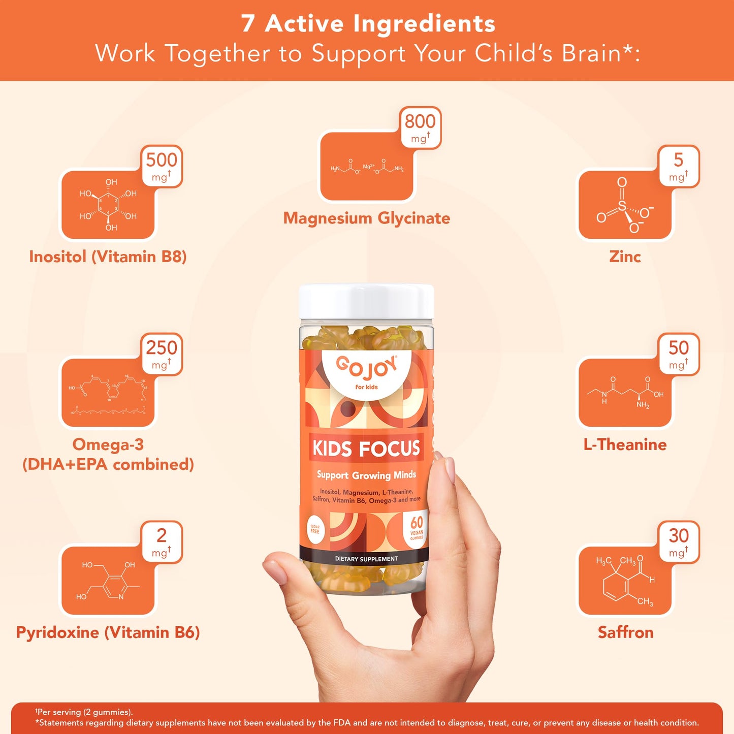 GOJOY NATURALS Kids Focus Gummies – Saffron, Magnesium Glycinate, L-Theanine & Inositol Supplement for Kids & Teens – Focus - Maple Wellness Supplements