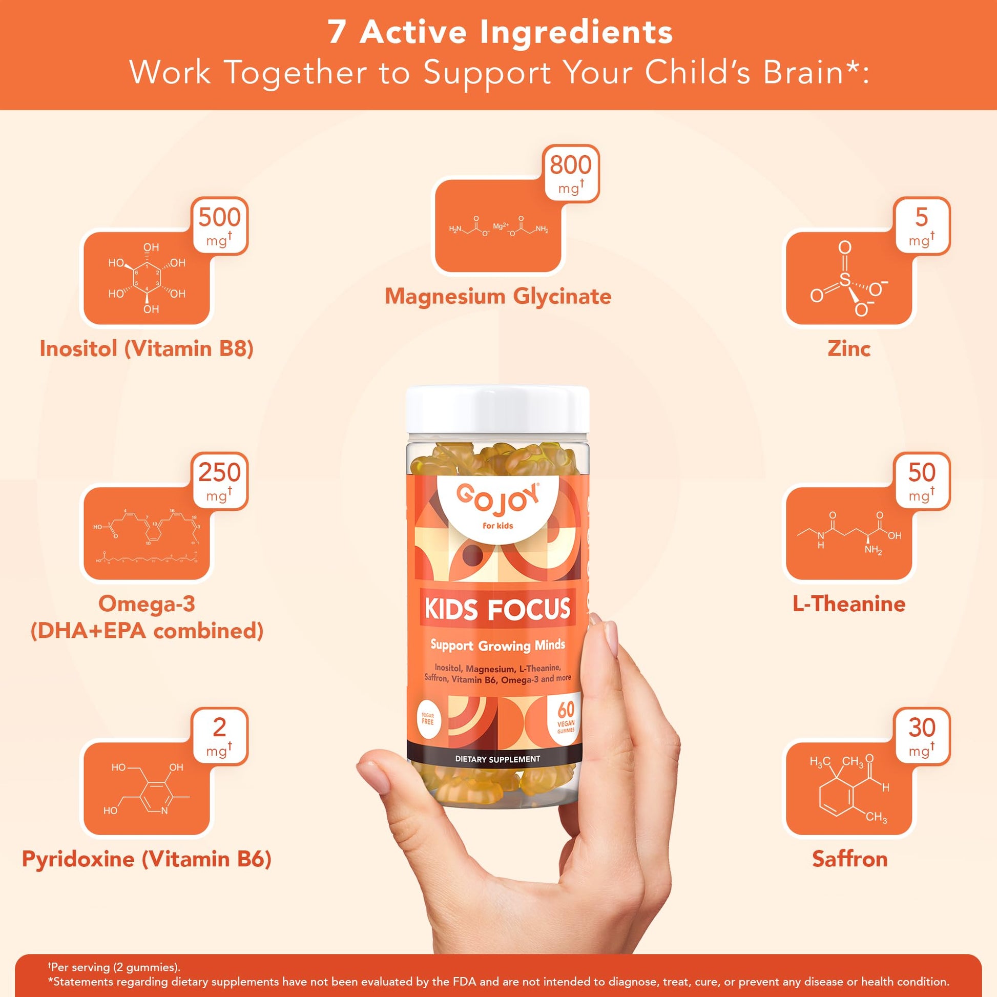 GOJOY NATURALS Kids Focus Gummies – Saffron, Magnesium Glycinate, L-Theanine & Inositol Supplement for Kids & Teens – Focus - Maple Wellness Supplements