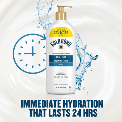 Gold Bond Healing Hydrating Lotion With Aloe Moisturizes, Heals & Smooths Dry Skin, Delivers Immediate 24-Hour Hydration, Value Size, 24 oz. - Maple Wellness Supplements