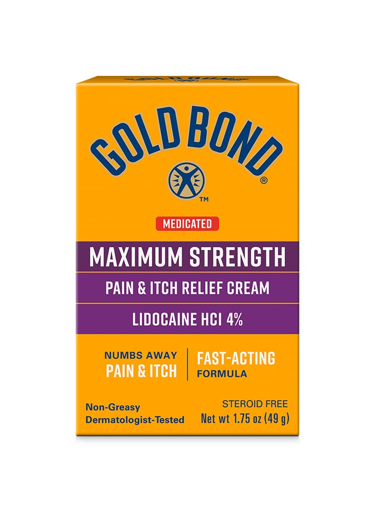 Gold Bond Medicated Maximum Strength Pain & Itch Relief Cream, Intense Itch Relief, 1.75 oz., with Lidocaine - Maple Wellness Supplements