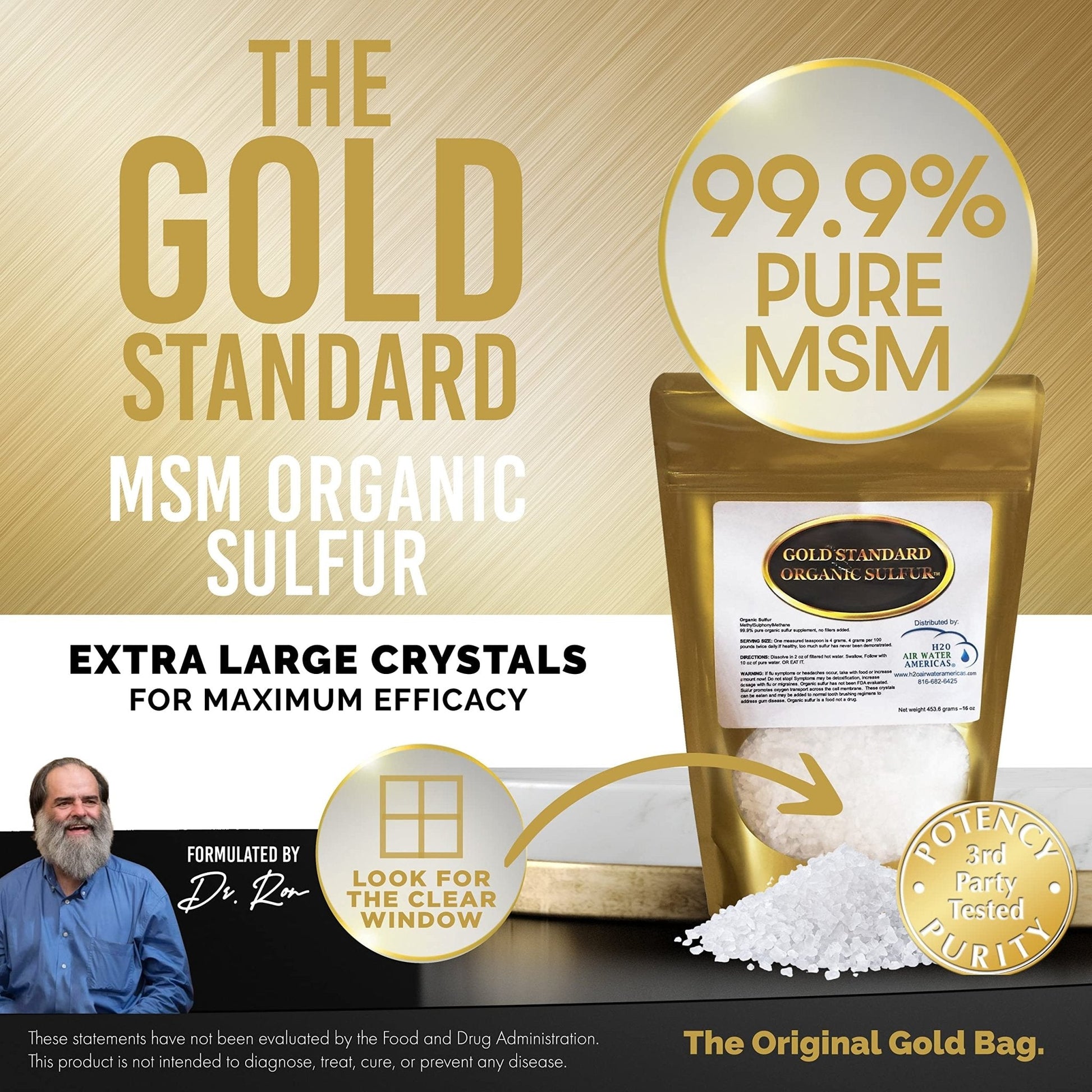 Gold Standard Organic Sulfur Crystals 1lb - 99.9% Pure MSM Crystals - High-Purity MSM Supplement Powder - Large Granular Flakes - 3rd Party Tested for Purity - Maple Wellness Supplements