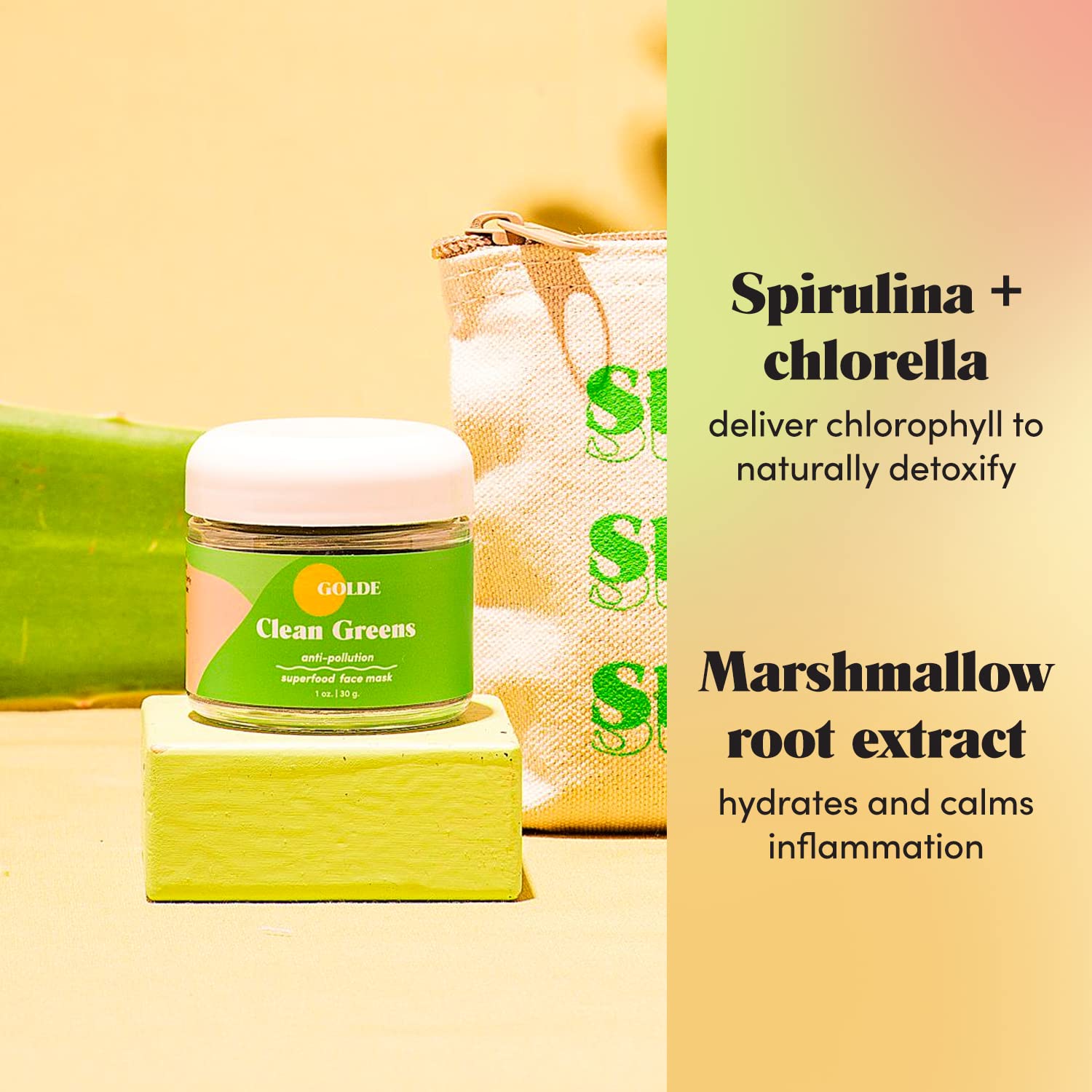 GOLDE - Clean Greens Superfood Face Mask - Made w/Chlorella & Spirulina - Great for Acne Prone, Oily & Dry Skin, Hydrating - Gentle Cleanser - Vegan - Aluminum-Free - 30g Jar - Maple Wellness Supplements