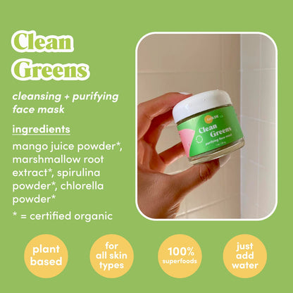 GOLDE - Clean Greens Superfood Face Mask - Made w/Chlorella & Spirulina - Great for Acne Prone, Oily & Dry Skin, Hydrating - Gentle Cleanser - Vegan - Aluminum-Free - 30g Jar - Maple Wellness Supplements
