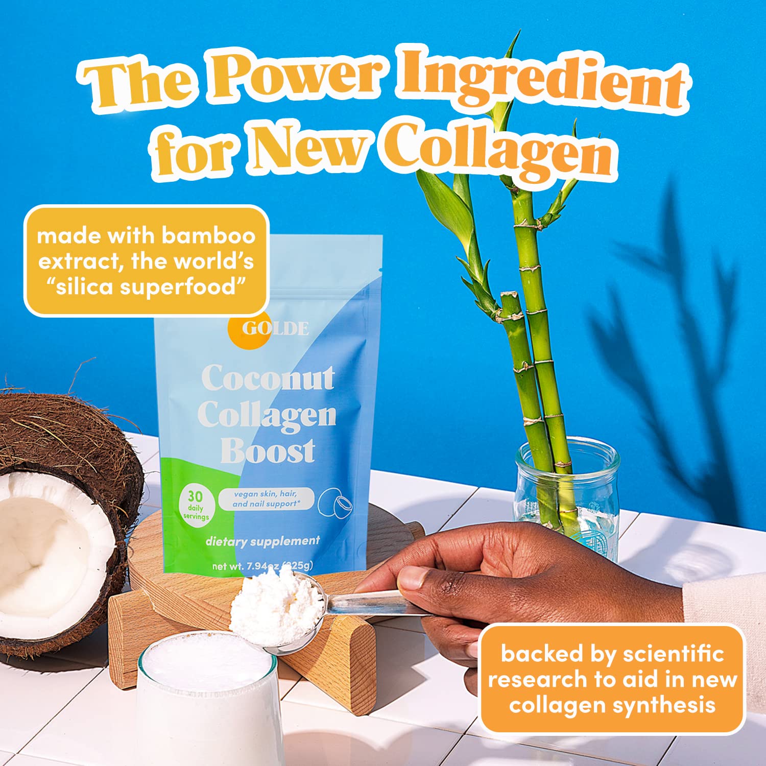 GOLDE - Collagen Boost Vegan Creamer - Vanilla Cream - Plant Based Collagen Supplement w/Hyaluronic Acid, Biotin, & Bamboo Extract - Supports Hair, Skin, & Nail Health - 30 Servings - Maple Wellness Supplements