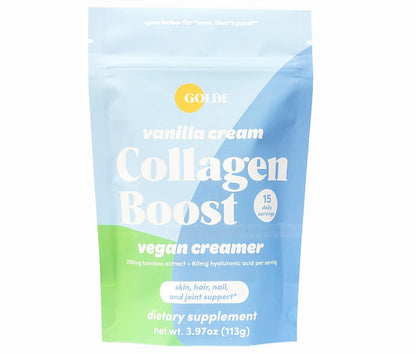 GOLDE - Collagen Boost Vegan Creamer - Vanilla Cream - Plant Based Collagen Supplement w/Hyaluronic Acid, Biotin, & Bamboo Extract - Zero Sugar - Supports Hair, Skin, & Nail Health - 15 Servings - Maple Wellness Supplements