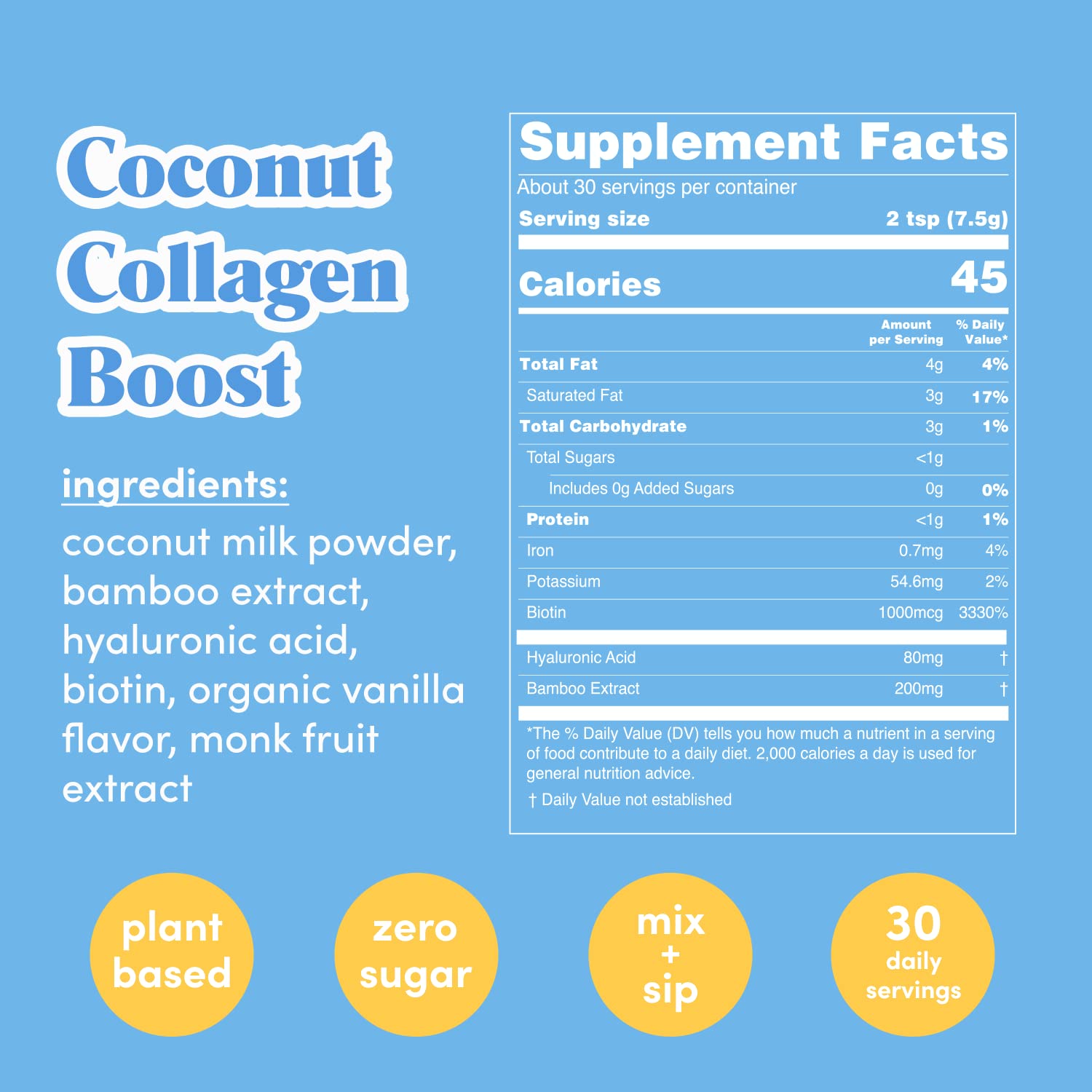 GOLDE - Collagen Boost Vegan Creamer - Vanilla Cream - Plant Based Collagen Supplement w/Hyaluronic Acid, Biotin, & Bamboo Extract - Zero Sugar - Supports Hair, Skin, & Nail Health - 15 Servings - Maple Wellness Supplements