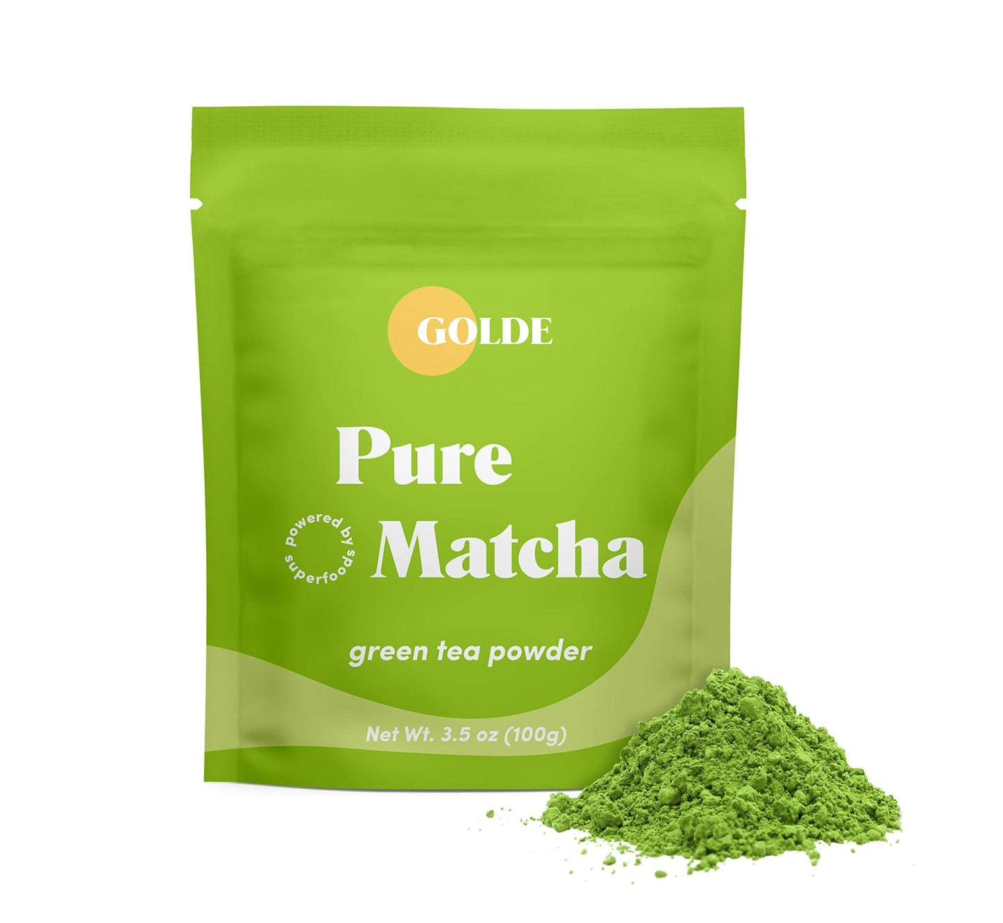GOLDE - Pure Matcha - Ceremonial Grade Matcha Powder - Green Tea Superfood w/L-Theanine & Antioxidants - 60mg Caffeine - Jitter Free Energy - 100g Pouch - Maple Wellness Supplements