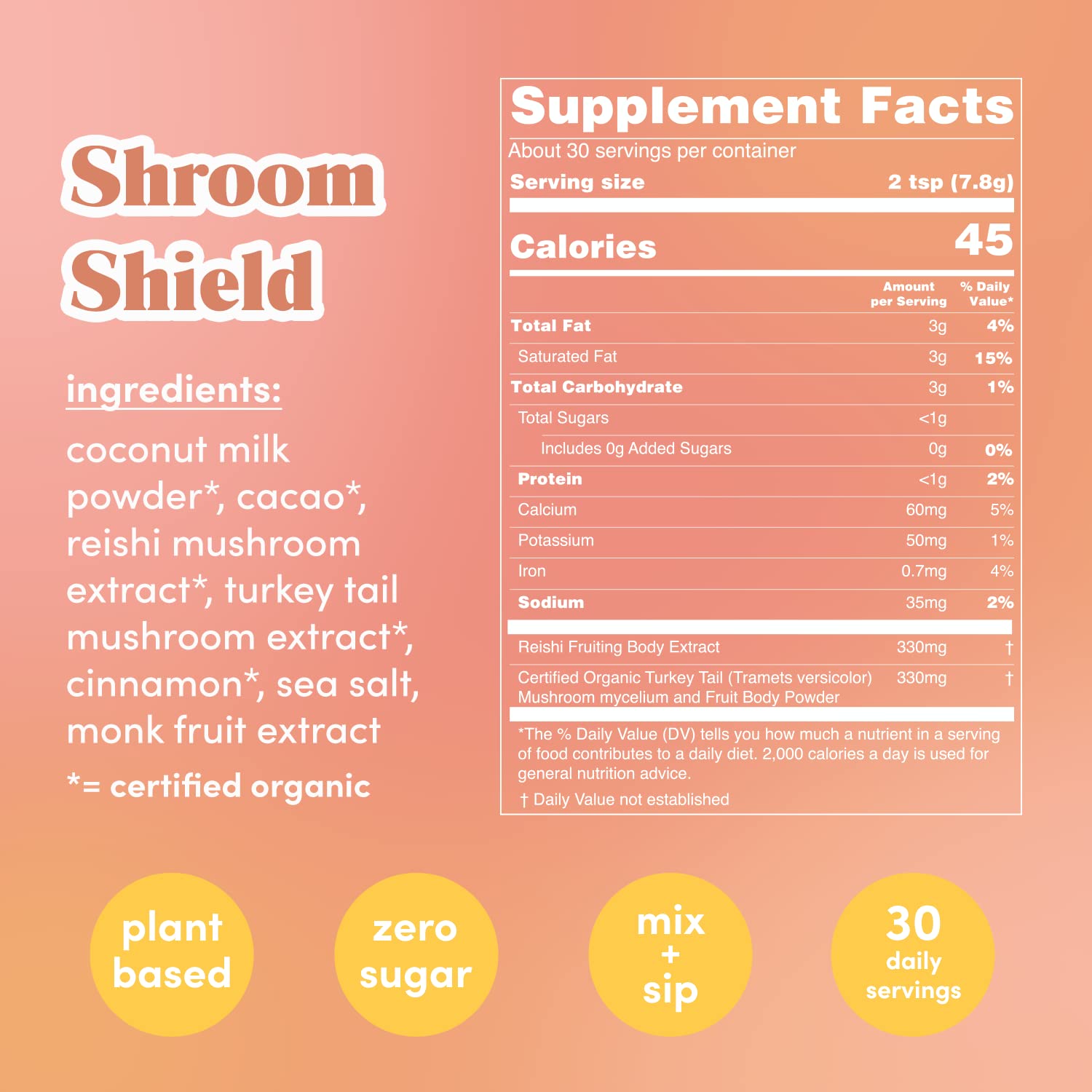 GOLDE Shroom Shield - Plant Based Superfood Blend w/Turkey Tail Mushroom & Reishi Mushroom Extract - Stress Defense - Antioxidants & Prebiotics - Vegan, Keto, & Sugar-Free Hot Cocoa - 30 Servings - Maple Wellness Supplements