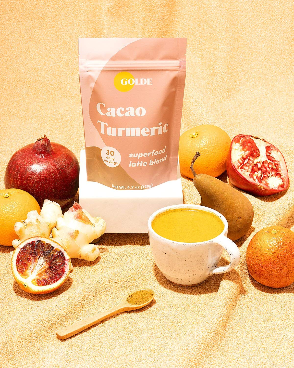 GOLDE - Superfood Latte Blend - Cacao Turmeric - Plant Based w/Turmeric, Cacao, & Coconut Milk Powder - Healthy Hot Cocoa - Coffee Replacement - Vegan, Keto, & Sugar-Free - 30 Servings - Maple Wellness Supplements