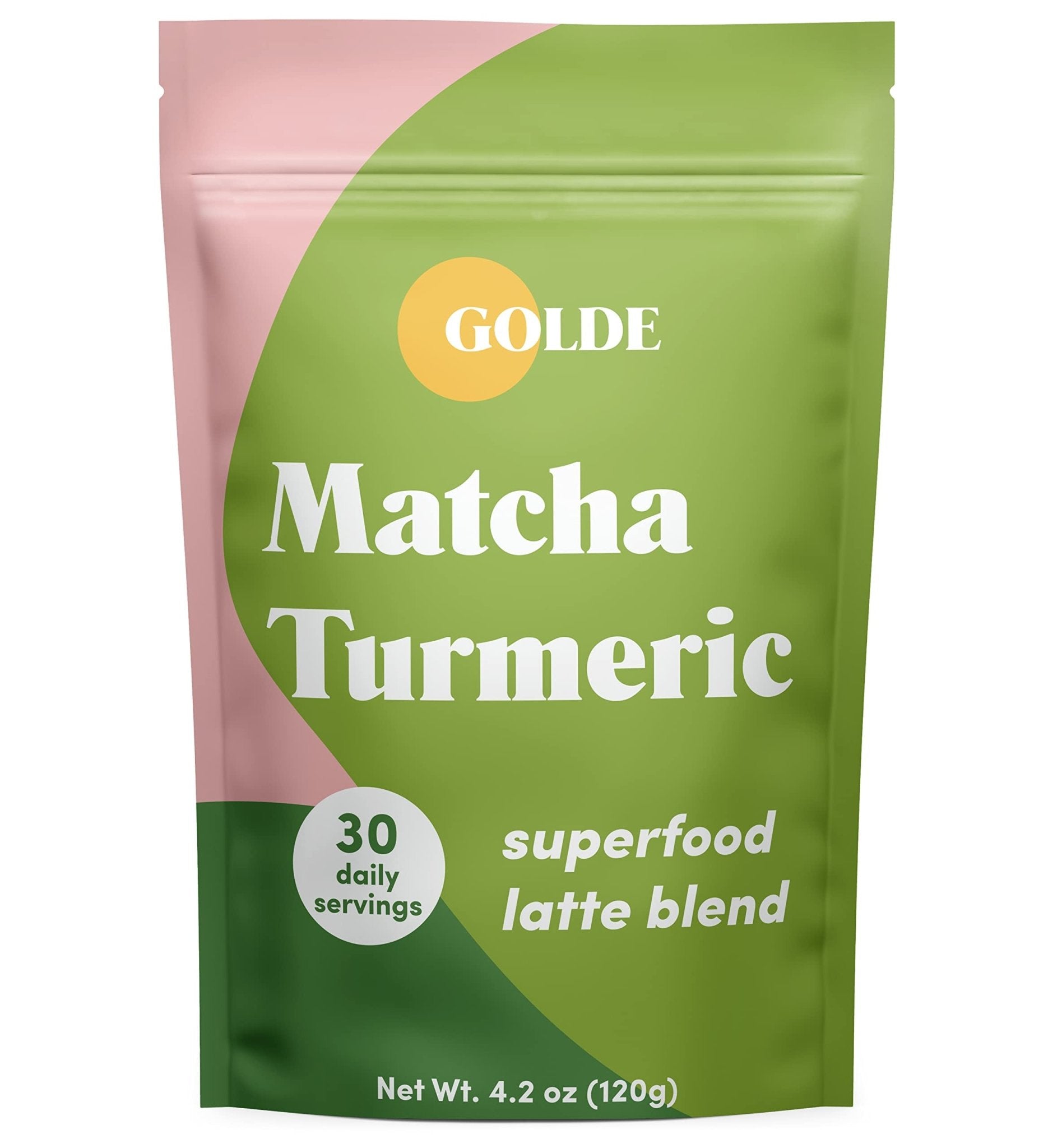 GOLDE - Superfood Latte Blend - Matcha Turmeric - Plant-Based w/Turmeric, Coconut, & Matcha - Stress Balance - Vegan, Keto, & Sugar-Free - 30 Servings - Maple Wellness Supplements