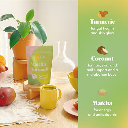 GOLDE - Superfood Latte Blend - Matcha Turmeric - Plant-Based w/Turmeric, Coconut, & Matcha - Stress Balance - Vegan, Keto, & Sugar-Free - 30 Servings - Maple Wellness Supplements