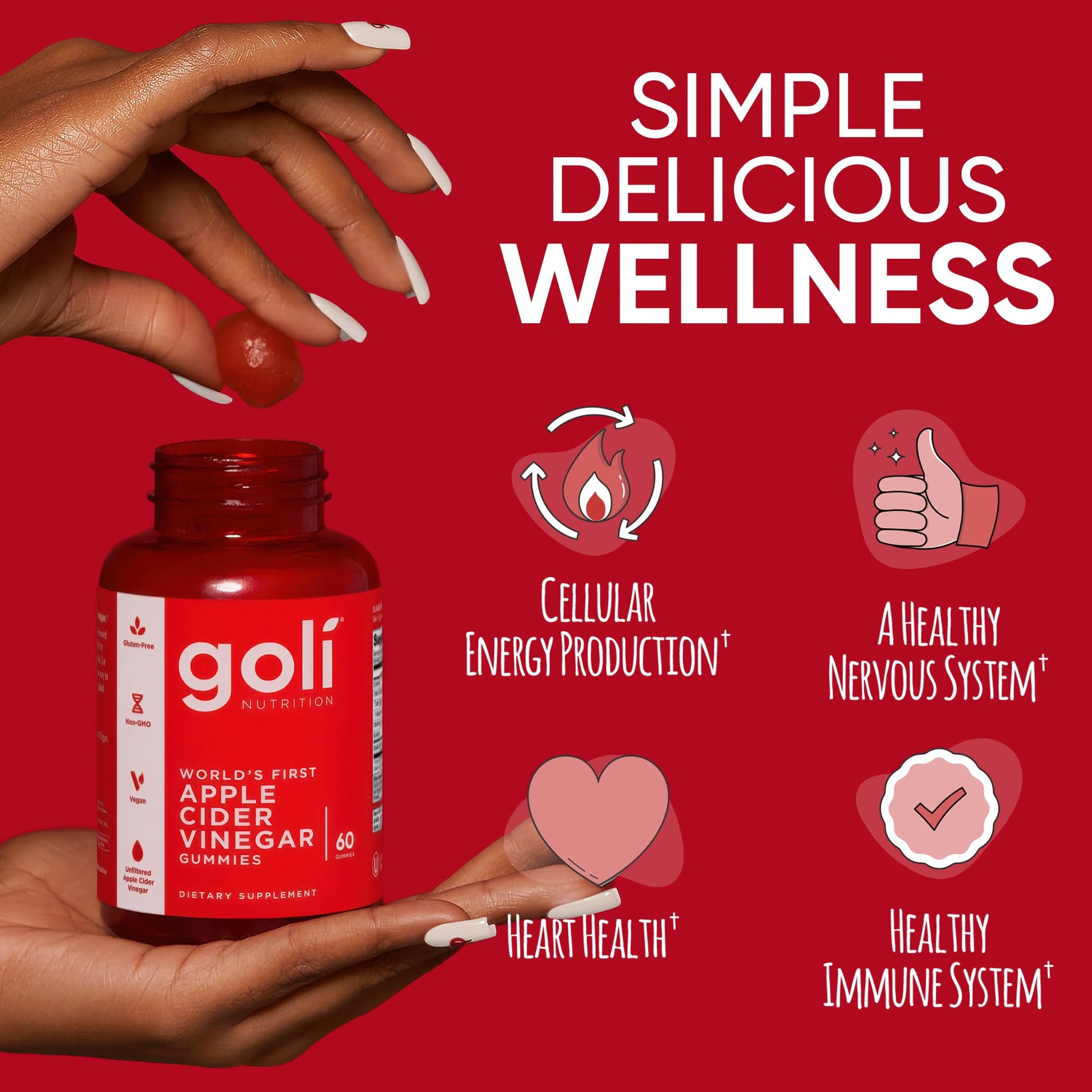 Goli Apple Cider Vinegar Gummies - Worlds First ACV Gummy with Vitamin B12, Beetroot & Pomegranate - Maple Wellness Supplements