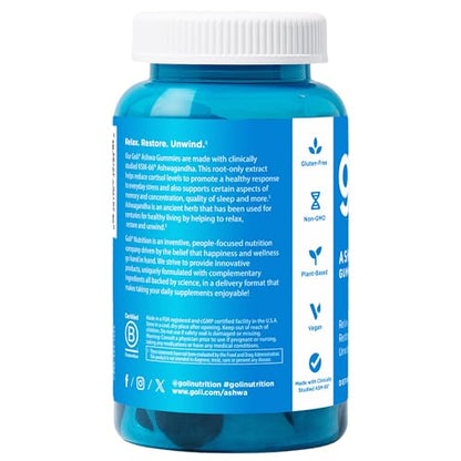 Goli Ashwagandha & Vitamin D Gummy - 60 Count - Mixed Berry, KSM-66, Vegan, Plant Based, Non-GMO, Gluten-Free & Gelatin Free Relax. Restore. Unwind, Pack of 1 - Maple Wellness Supplements