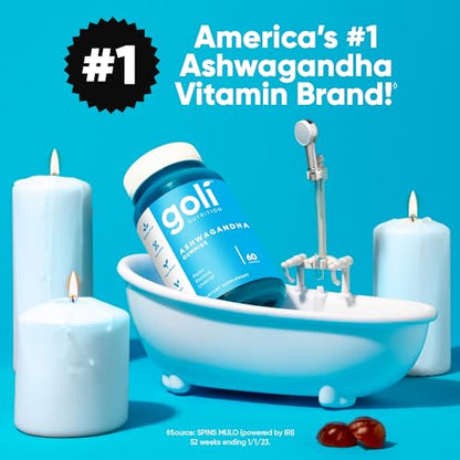 Goli Ashwagandha & Vitamin D Gummy - 60 Count - Mixed Berry, KSM-66, Vegan, Plant Based, Non-GMO, Gluten-Free & Gelatin Free Relax. Restore. Unwind, Pack of 1 - Maple Wellness Supplements