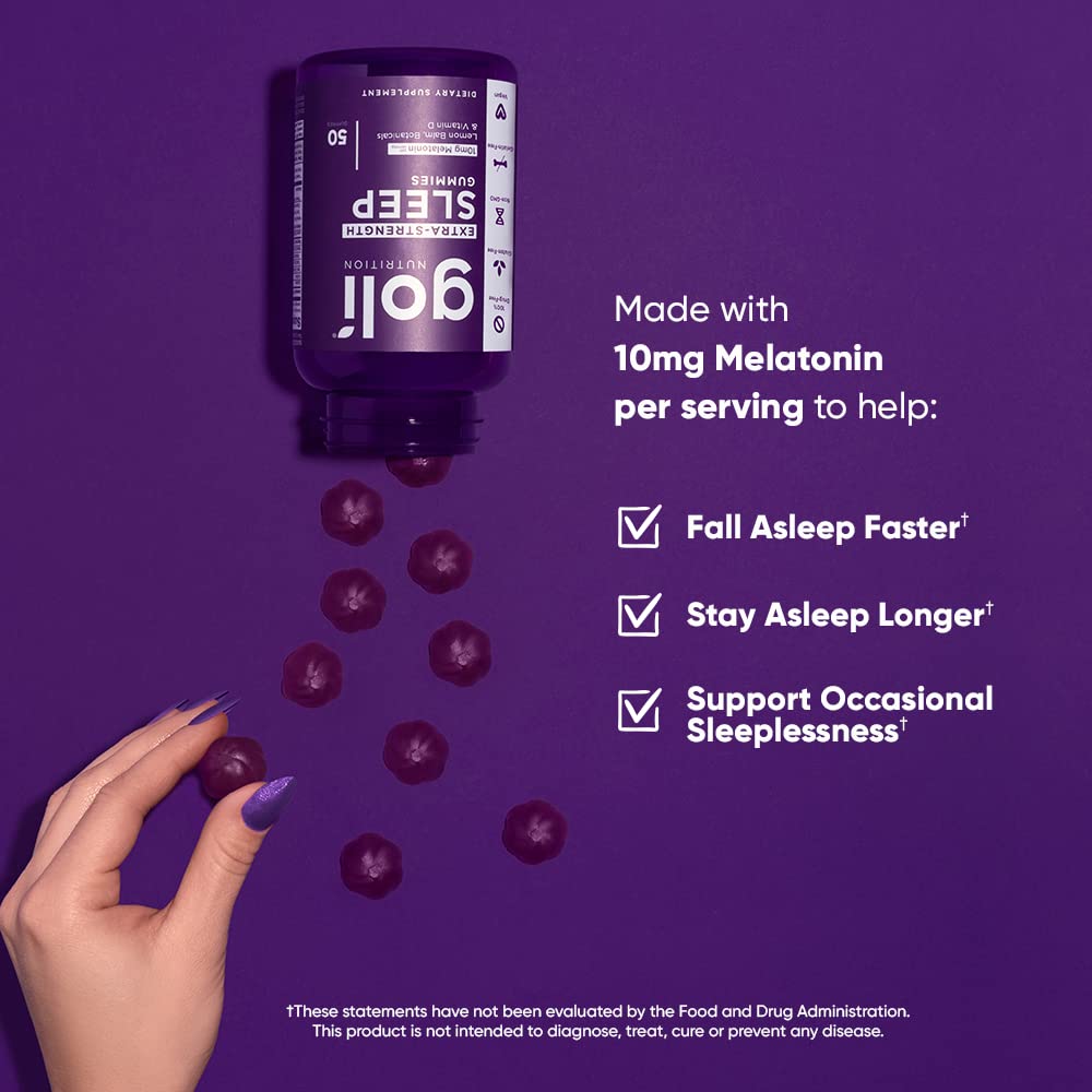 Goli Nutritional Supplement, Extra Strength Sleep Gummy 10mg Melatonin - 1 Pack 50 Count - Gluten-Free, Vegan, Non-GMO, and Gelatin-Free - Maple Wellness Supplements