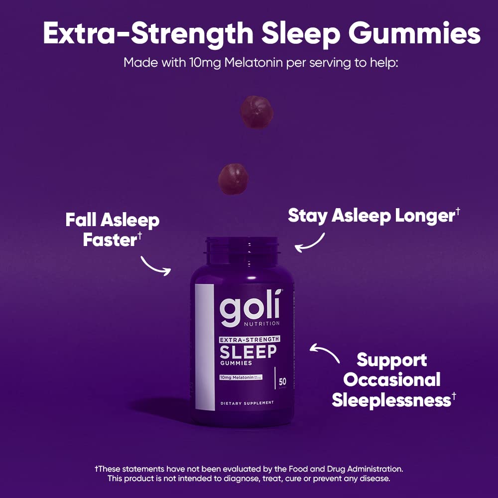 Goli Nutritional Supplement, Extra Strength Sleep Gummy 10mg Melatonin - 1 Pack 50 Count - Gluten-Free, Vegan, Non-GMO, and Gelatin-Free - Maple Wellness Supplements