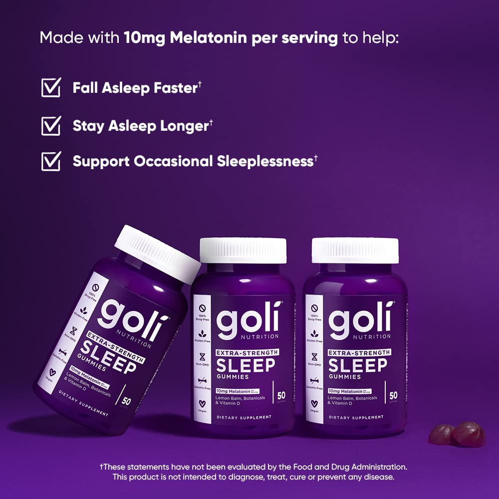 Goli Nutritional Supplement, Extra Strength Sleep Gummy 10mg Melatonin - 1 Pack 50 Count - Gluten-Free, Vegan, Non-GMO, and Gelatin-Free - Maple Wellness Supplements