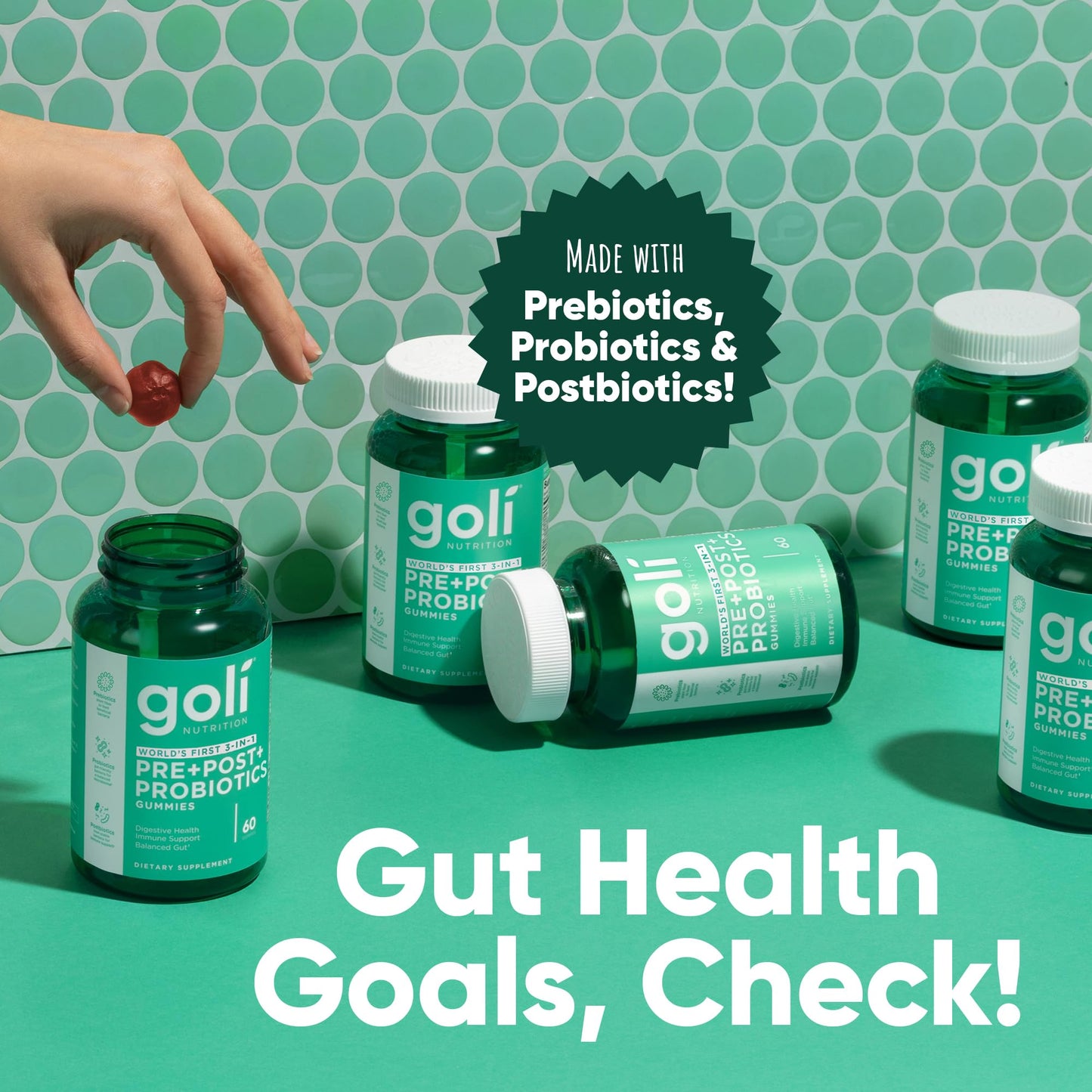 Goli Pre Pro Postbiotic Gummies - Worlds First 3-in-1 Formula with DE111 Probiotics, XOS Prebiotics, MCC1849 Postbiotics - Vegan, Non-GMO, - Maple Wellness Supplements