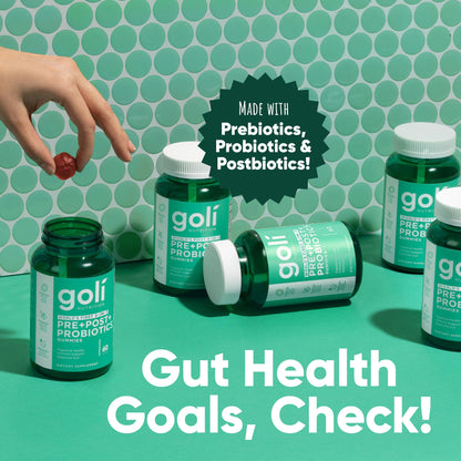 Goli Pre Pro Postbiotic Gummies - Worlds First 3-in-1 Formula with DE111 Probiotics, XOS Prebiotics, MCC1849 Postbiotics - Vegan, Non-GMO, - Maple Wellness Supplements