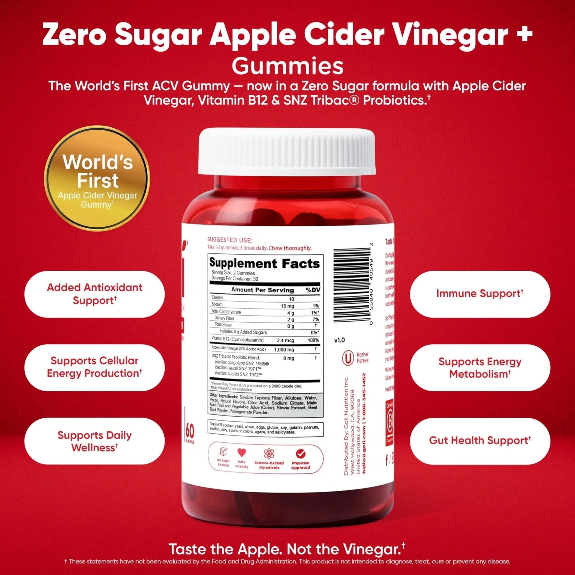 Goli Zero Sugar 6 Pack Bundle - World's First 3-in-1 Pre, Post, Probiotic, Apple Cider Vinegar with Vitamin B12 and Probiotics to Address Bloating, Ashwagandha & L-Theanine, Vitamin D Gummies - Maple Wellness Supplements