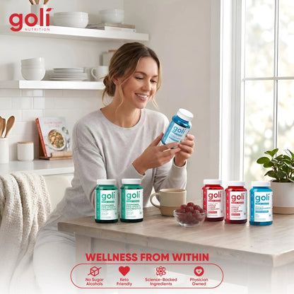 Goli Zero Sugar 6 Pack Bundle - World's First 3-in-1 Pre, Post, Probiotic, Apple Cider Vinegar with Vitamin B12 and Probiotics to Address Bloating, Ashwagandha & L-Theanine, Vitamin D Gummies - Maple Wellness Supplements