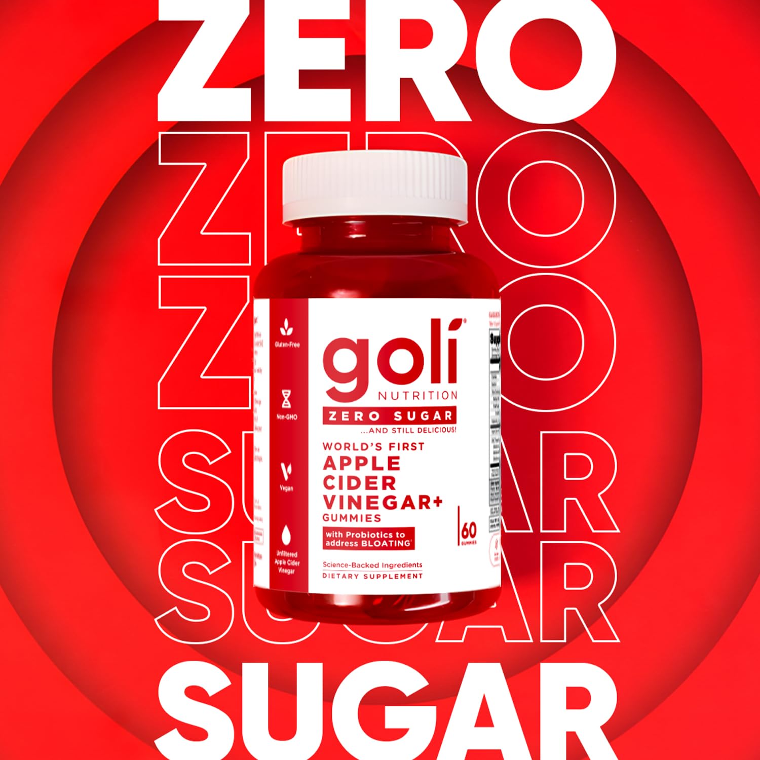 Goli Zero Sugar Apple Cider Vinegar Gummies - ACV with Vitamin B12 and Probiotics - No Sugar Alcohols - Vegan, Keto-Friendly, Gluten-Free - Maple Wellness Supplements