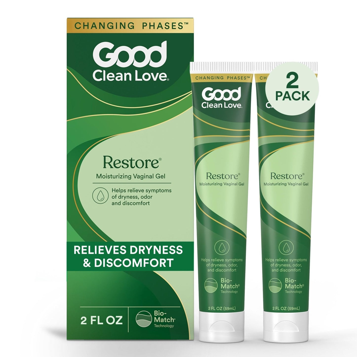 Good Clean Love Restore Moisturizing Vaginal Gel, pH-Balanced Vaginal Moisturizer, Water-Based Feminine Care with Aloe Vera & Lactic Acid, Reduces Dryness, Discomfort & Odor for Women, 2 Oz (2-Pack) - Maple Wellness Supplements
