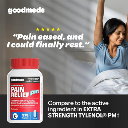 GoodMeds Compare to Tylenol PM PM Pain Reliever & Sleep Aid, Generic Acetaminophen 500mg, Fast-Acting, Extra Strength for Headaches, Migraines, Aches | Non-Habit Forming (375 Count) - Maple Wellness Supplements