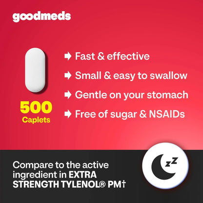 GoodMeds Compare to Tylenol PM PM Pain Reliever & Sleep Aid, Generic Acetaminophen 500mg, Fast-Acting, Extra Strength for Headaches, Migraines, Aches | Non-Habit Forming (375 Count) - Maple Wellness Supplements