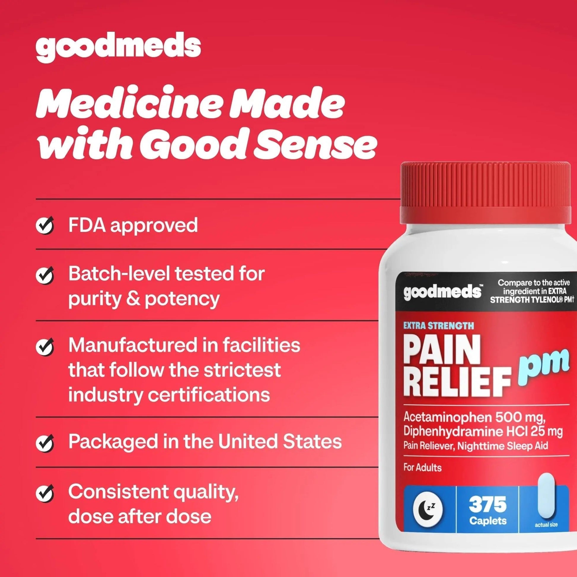 GoodMeds Compare to Tylenol PM PM Pain Reliever & Sleep Aid, Generic Acetaminophen 500mg, Fast-Acting, Extra Strength for Headaches, Migraines, Aches | Non-Habit Forming (375 Count) - Maple Wellness Supplements