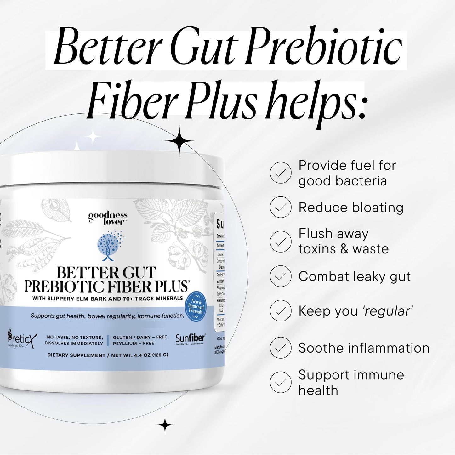 Goodness Lover Better Gut Prebiotic Fiber Plus, Digestive Health Supplement for Gut Health Support, Bloat Relief & Regularity Support, 30 Servings - Maple Wellness Supplements