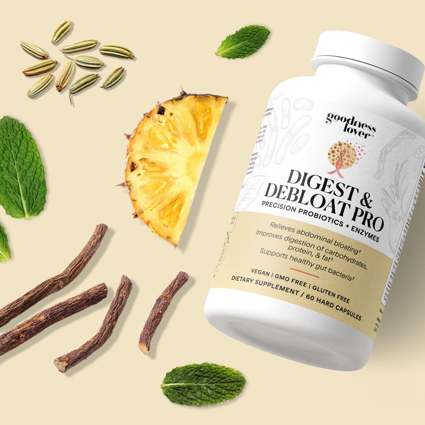 Goodness Lover Digest & Debloat Pro, Natural Digestive Enzymes Probiotics for Bloating Relief and Gas Relief, Probiotic Supplement for Women and Men, - Maple Wellness Supplements